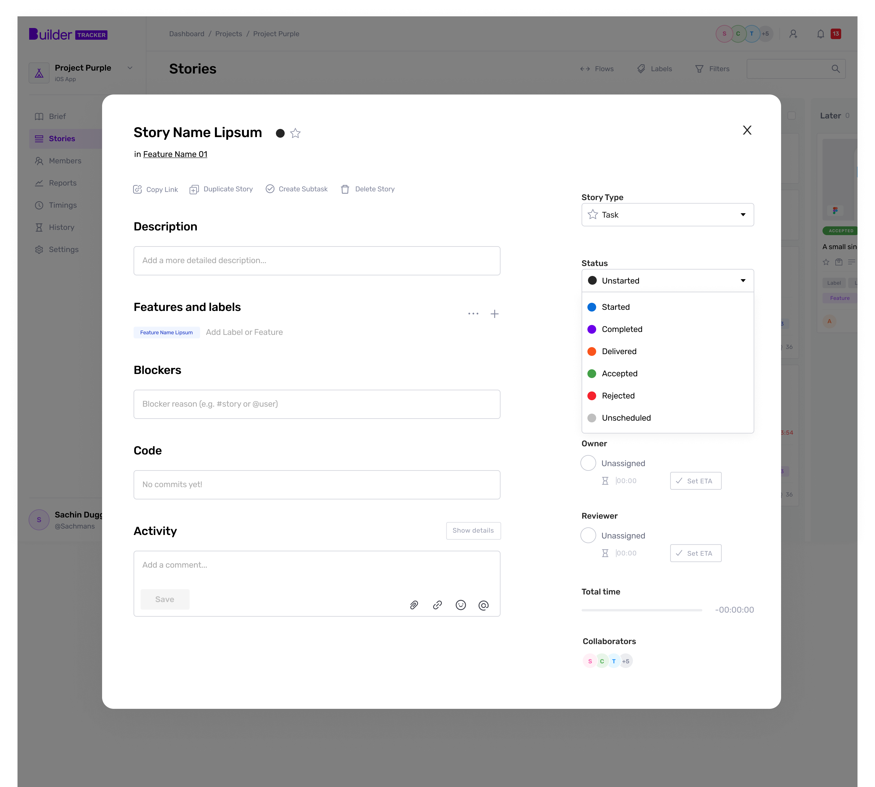 Create story modal