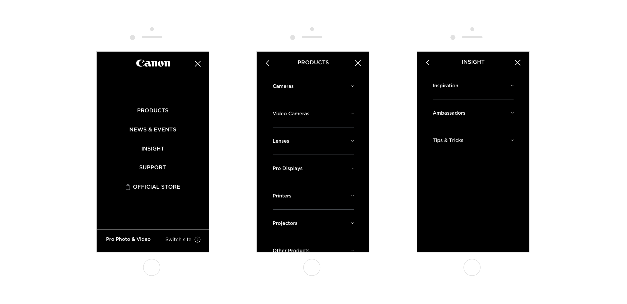 Mega navigation, mobile