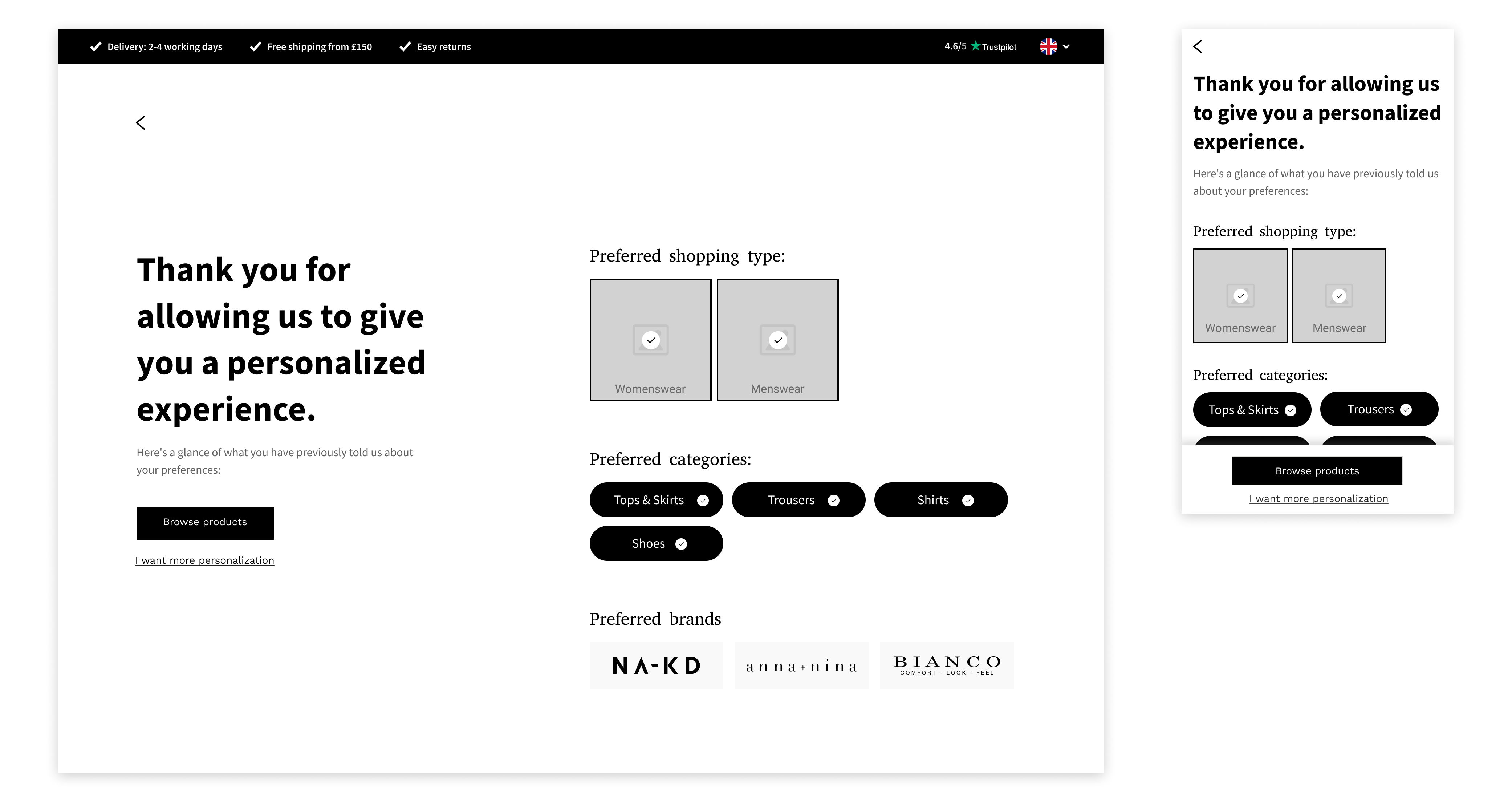Onboarding wireframe, step 6 of 10