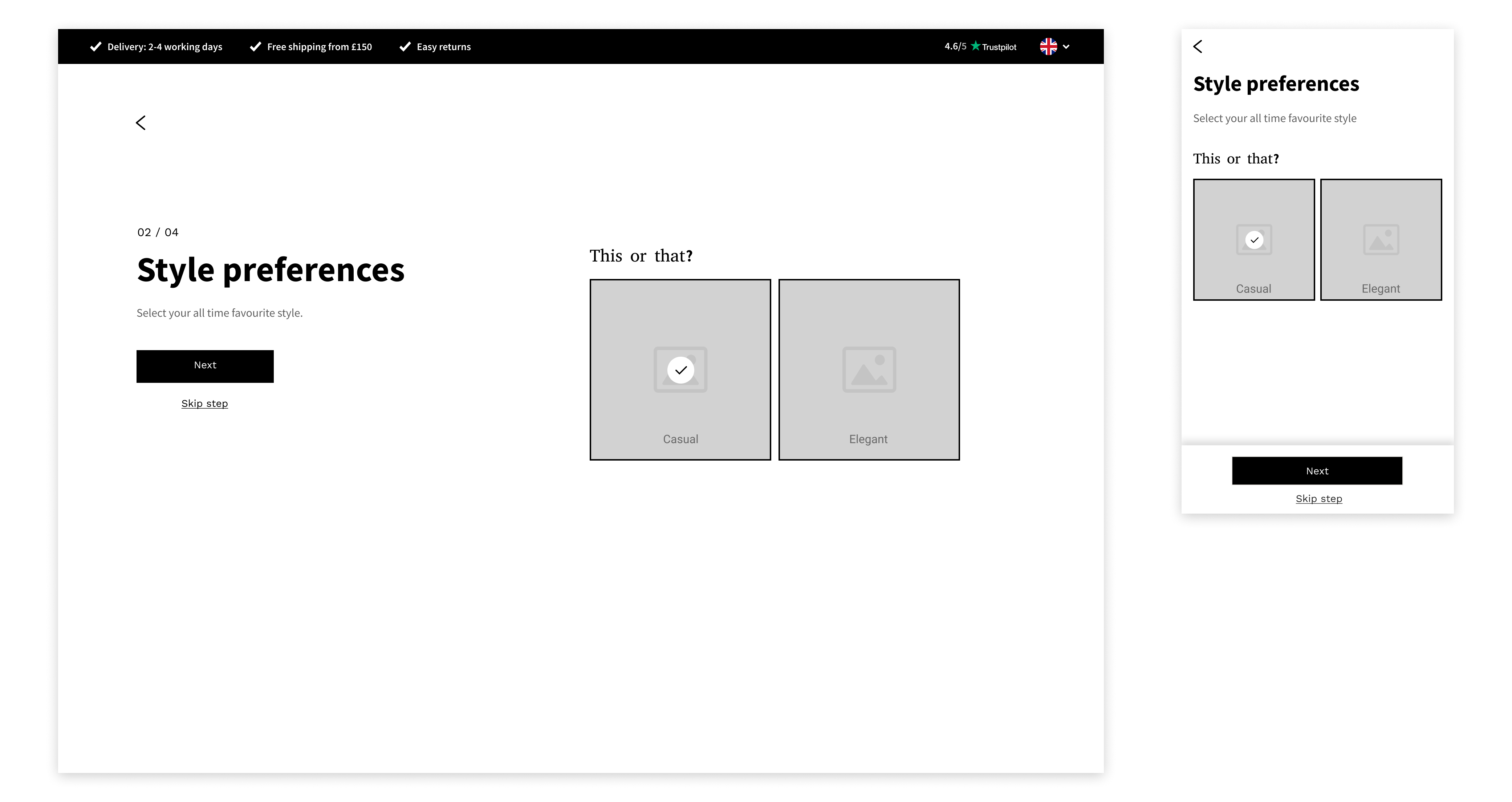 Onboarding wireframe, step 8 of 10