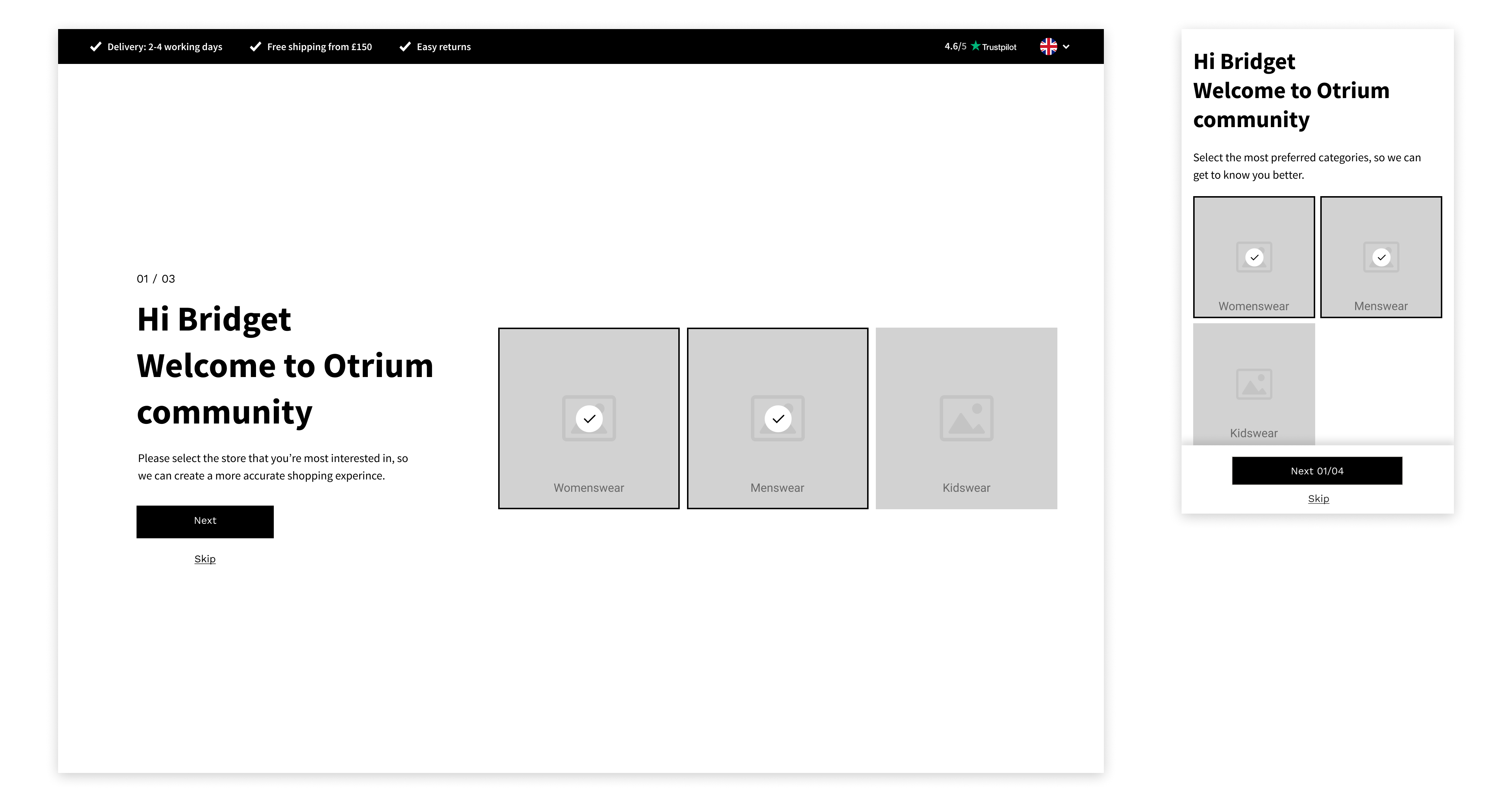 Onboarding wireframe, step 2 of 10