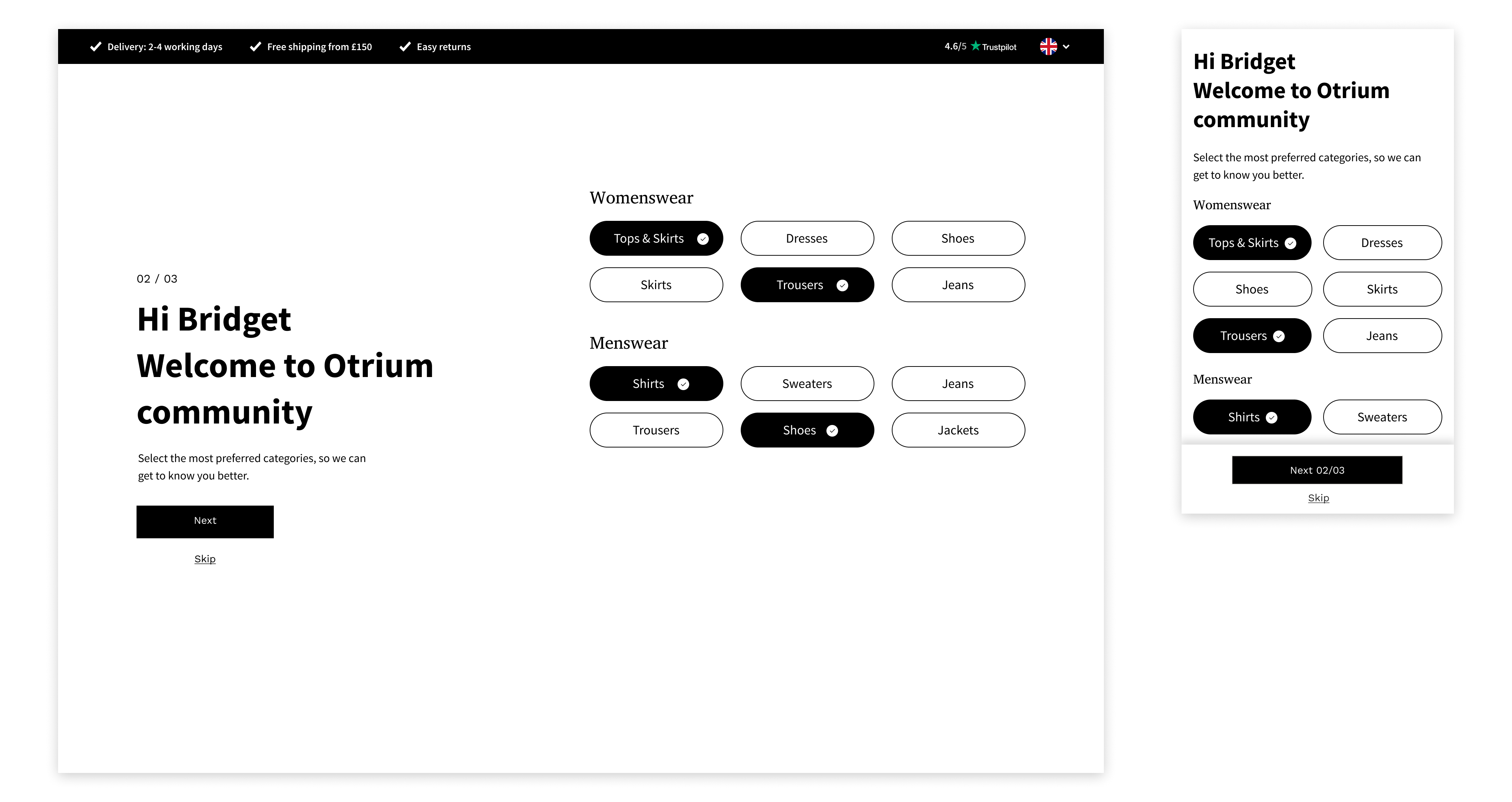 Onboarding wireframe, step 3 of 10